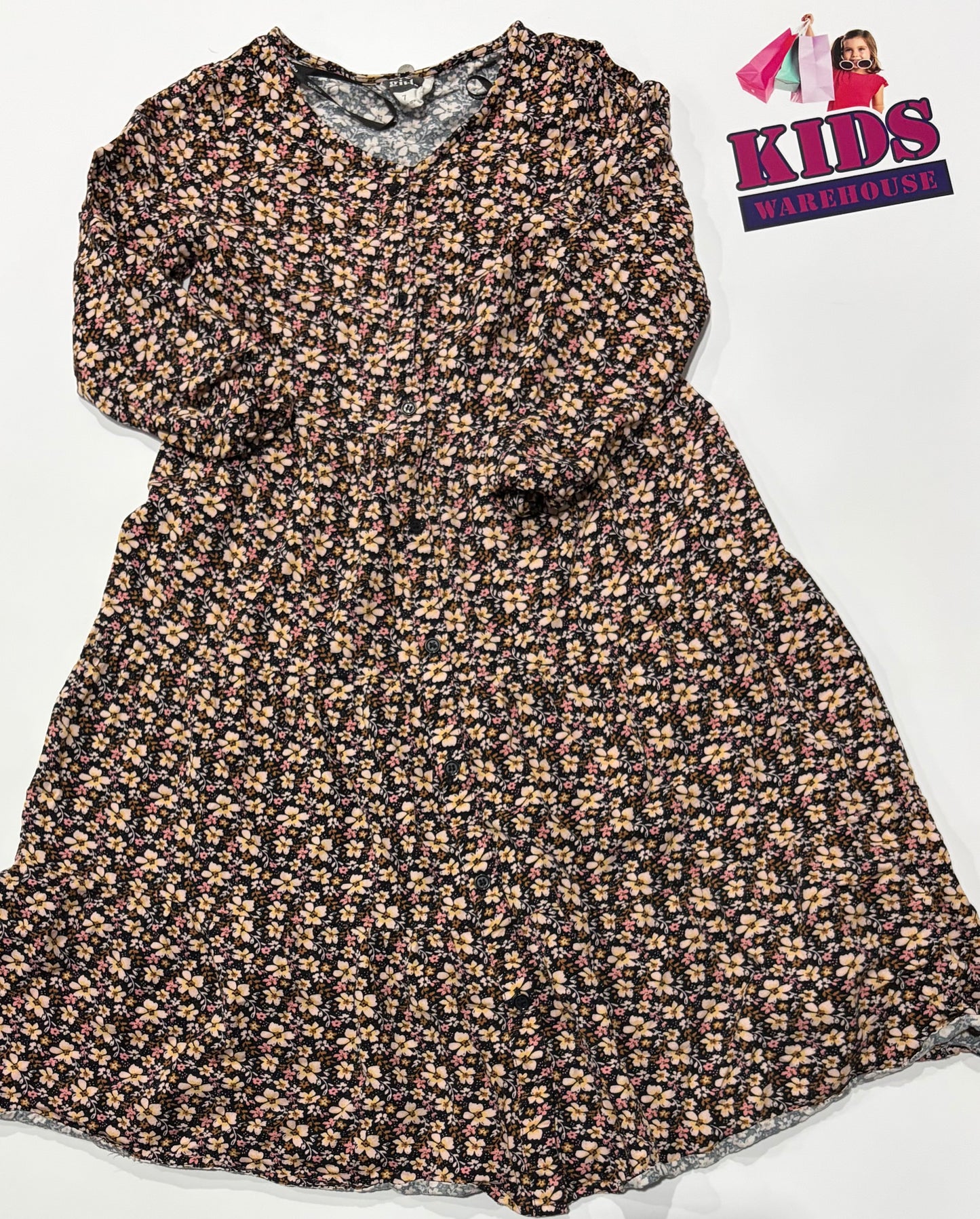 Eve Girl Black, Floral Print Dress Size 7