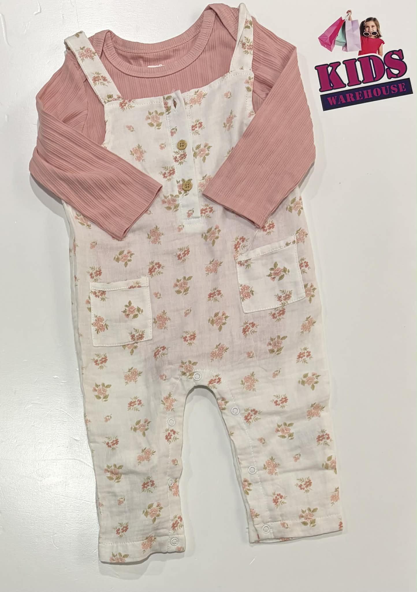 Pink & White 2 Piece Overalls Size 1