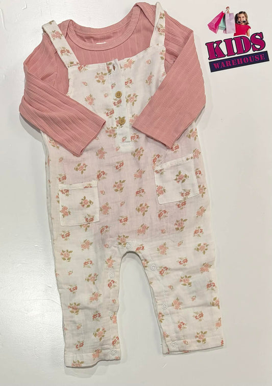 Pink & White 2 Piece Overalls Size 1