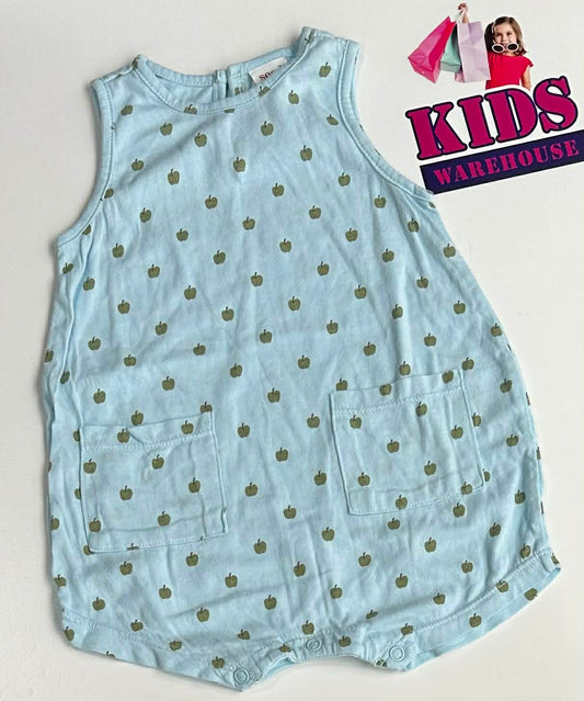 Seed Heritage Blue Bodysuit With Green Apple Pattern Size 00