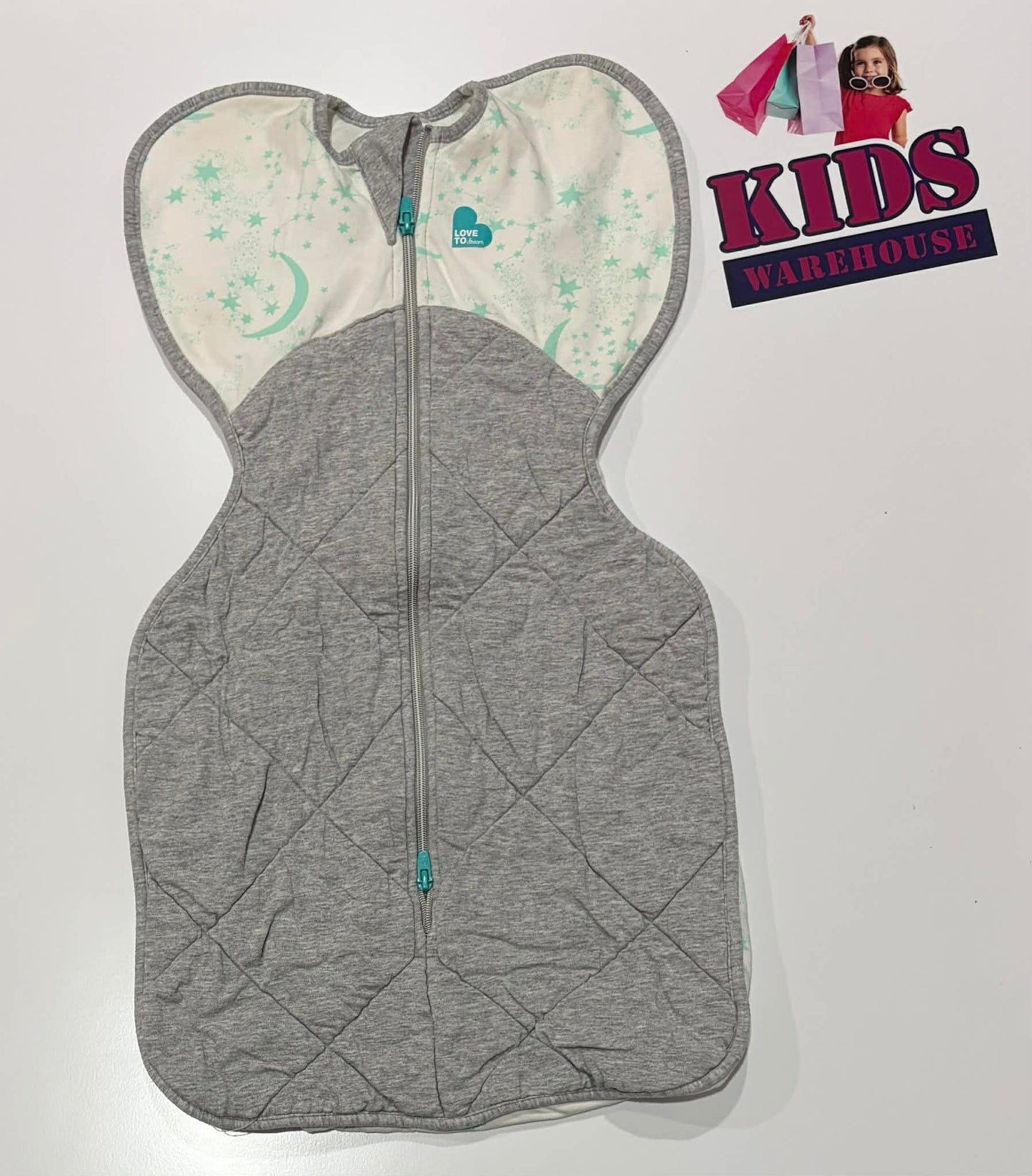 Love To Dream Swaddle Up Grey, Blue Star And Moon Print Size S (3.5-6kgs) TOG 3.5