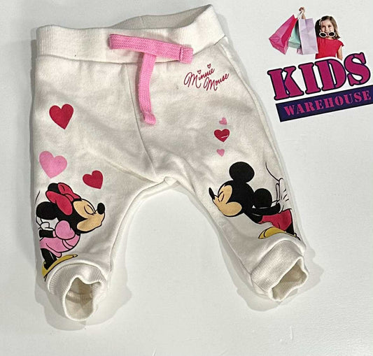 Disney Baby White Track Pants With Mickey & Minnie Mouse Print Size 000