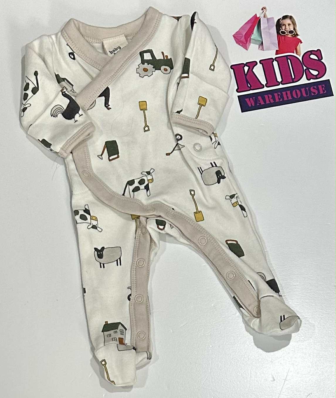Premmie Baby Berry White Jumpsuit With Farm Pattern Size 00000