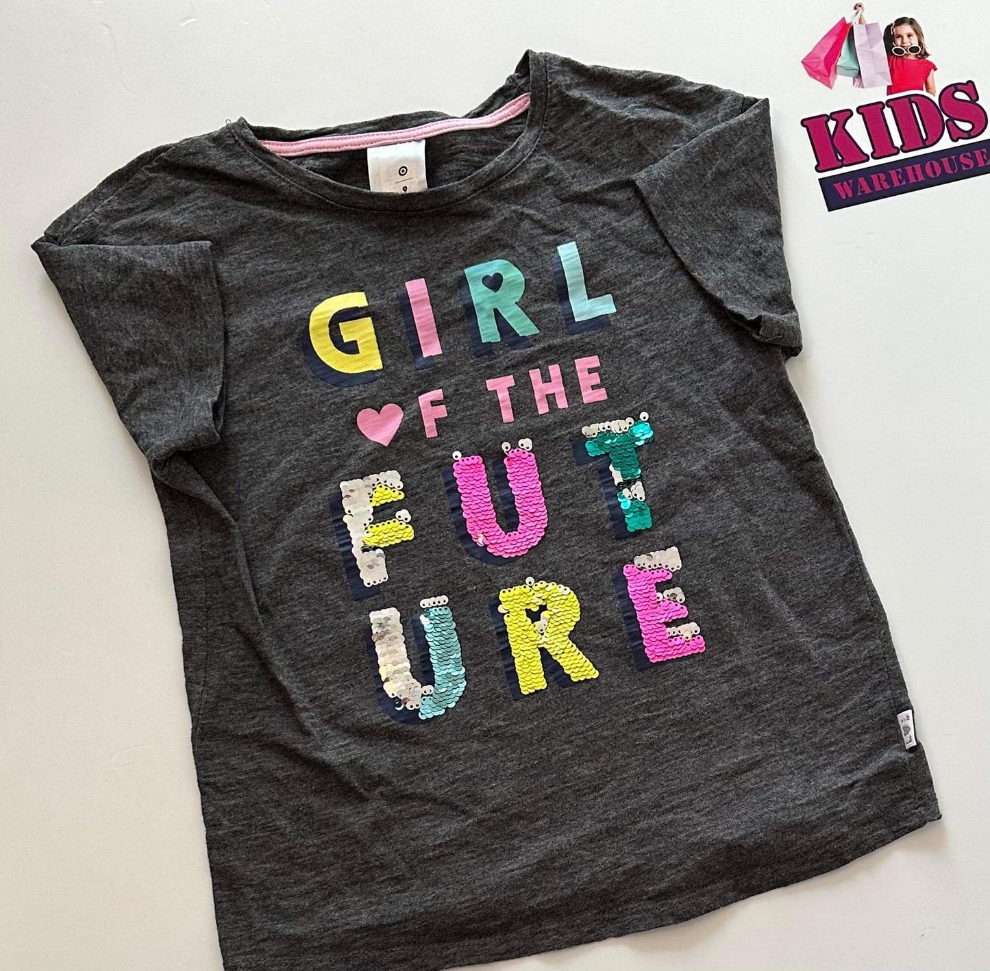 Target Grey “Girl Of The Future” Colourful Sequin Letter Graphic Top Size 9