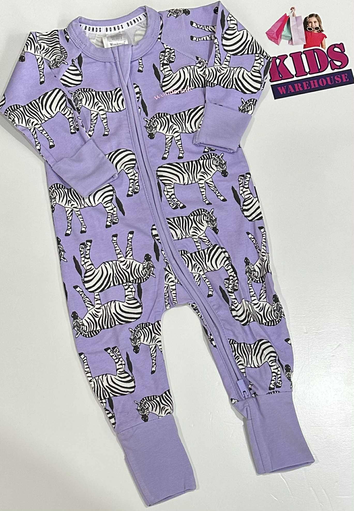 Bonds Purple Wondersuit With Zebra Pattern Size 00o