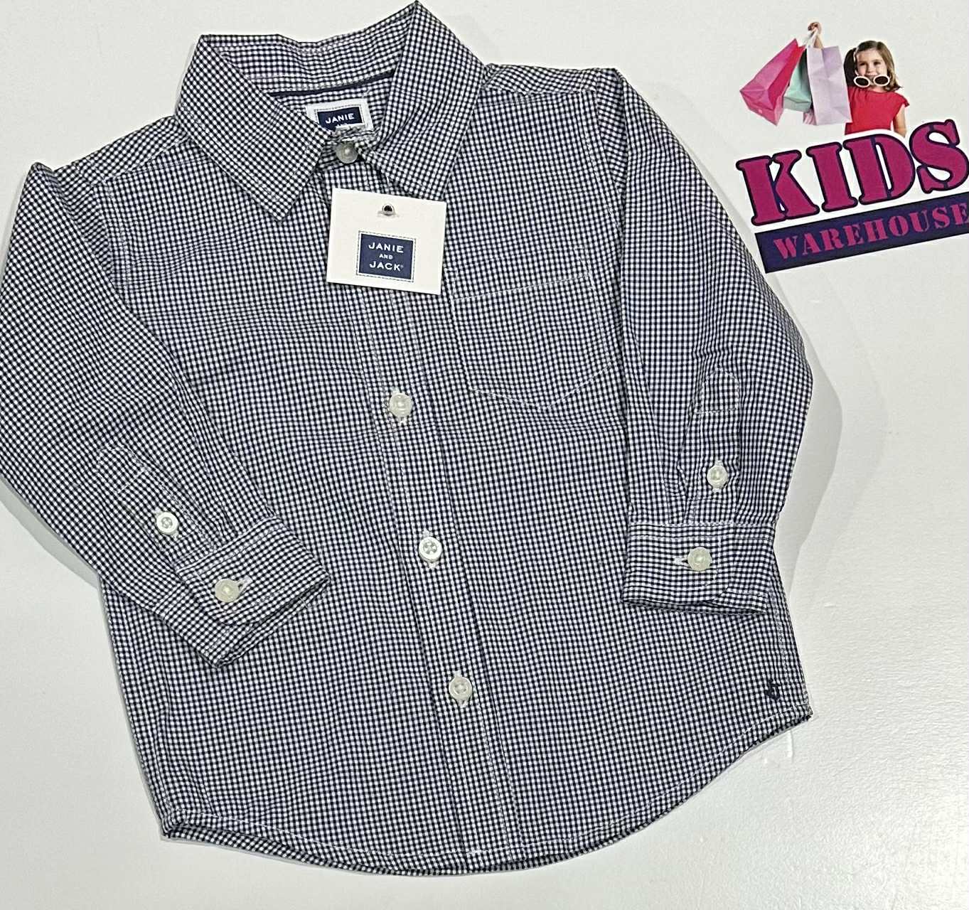New Janie & Jack Blue & White Long Sleeve Shirt Size 0