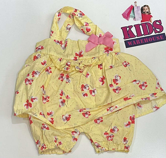 Baby Baby Yellow Bodysuit Dress With Pink Flower Pattern Size 0000