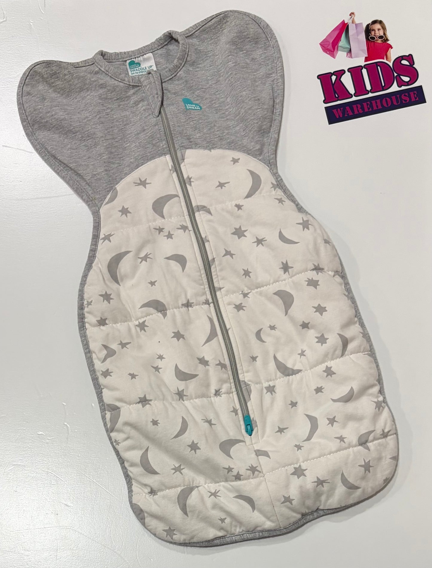 Love To Dream Swaddle Up Quilted Stretch White, Grey Space Print Size Newborn (2.2-3.8kg) TOG 3.5