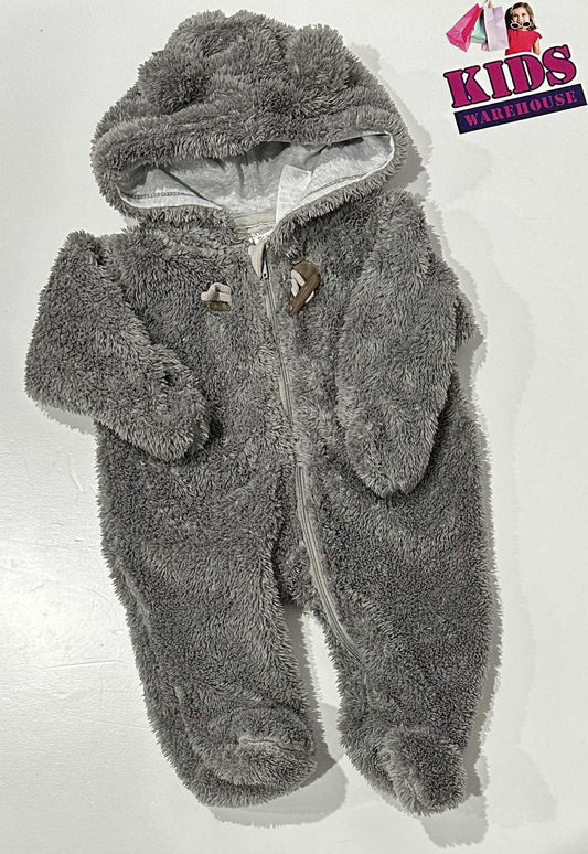 Ollies Place Grey Fluffy Jumpsuit With Hoodie Size 000
