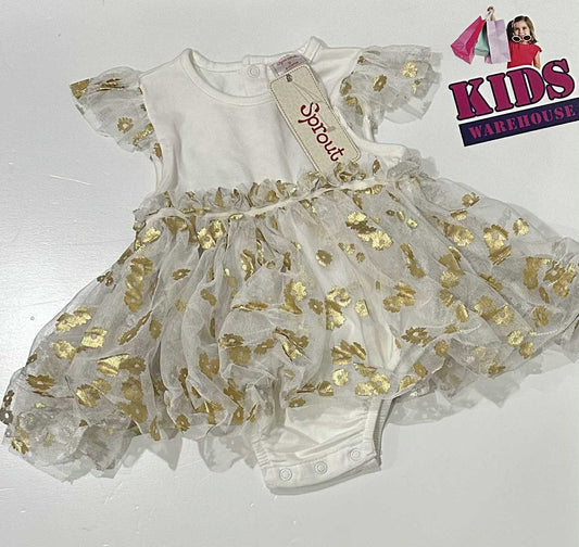 Sprout White Bodysuit With Tutu Golden Flower Pattern Size 0