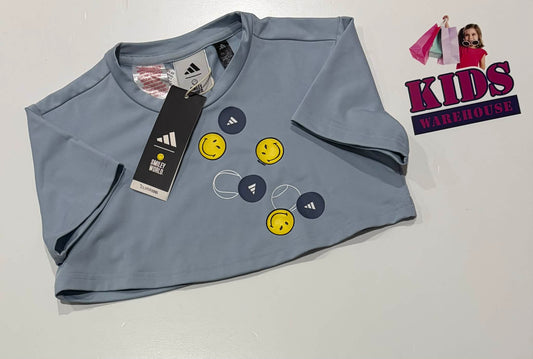 Adidas Blue Crop Top With Smiley Face Print Size 5 (RRP $25)