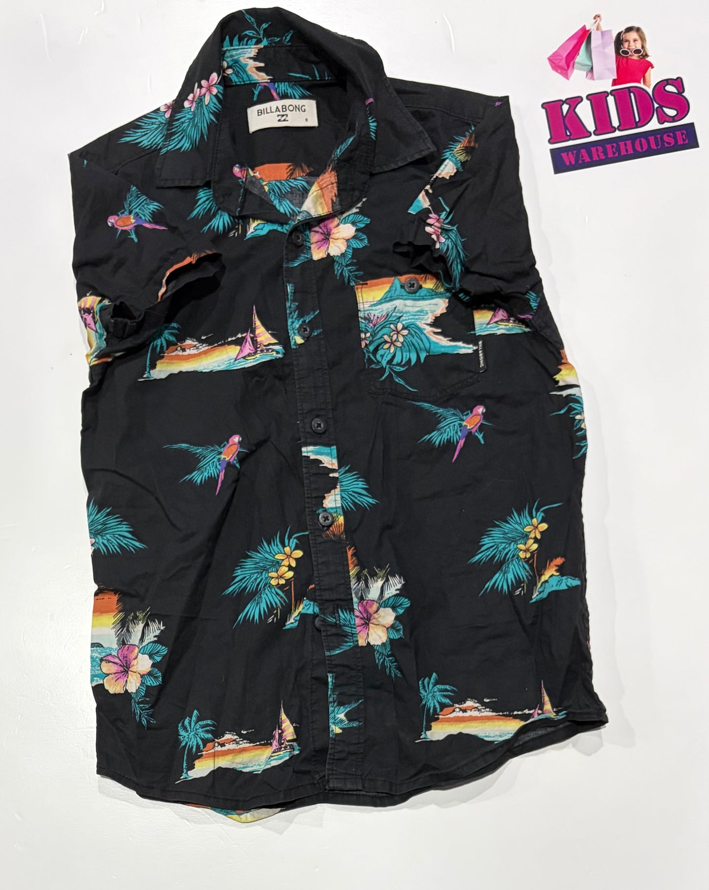 Billabong Black, Beach Print Top Size 8