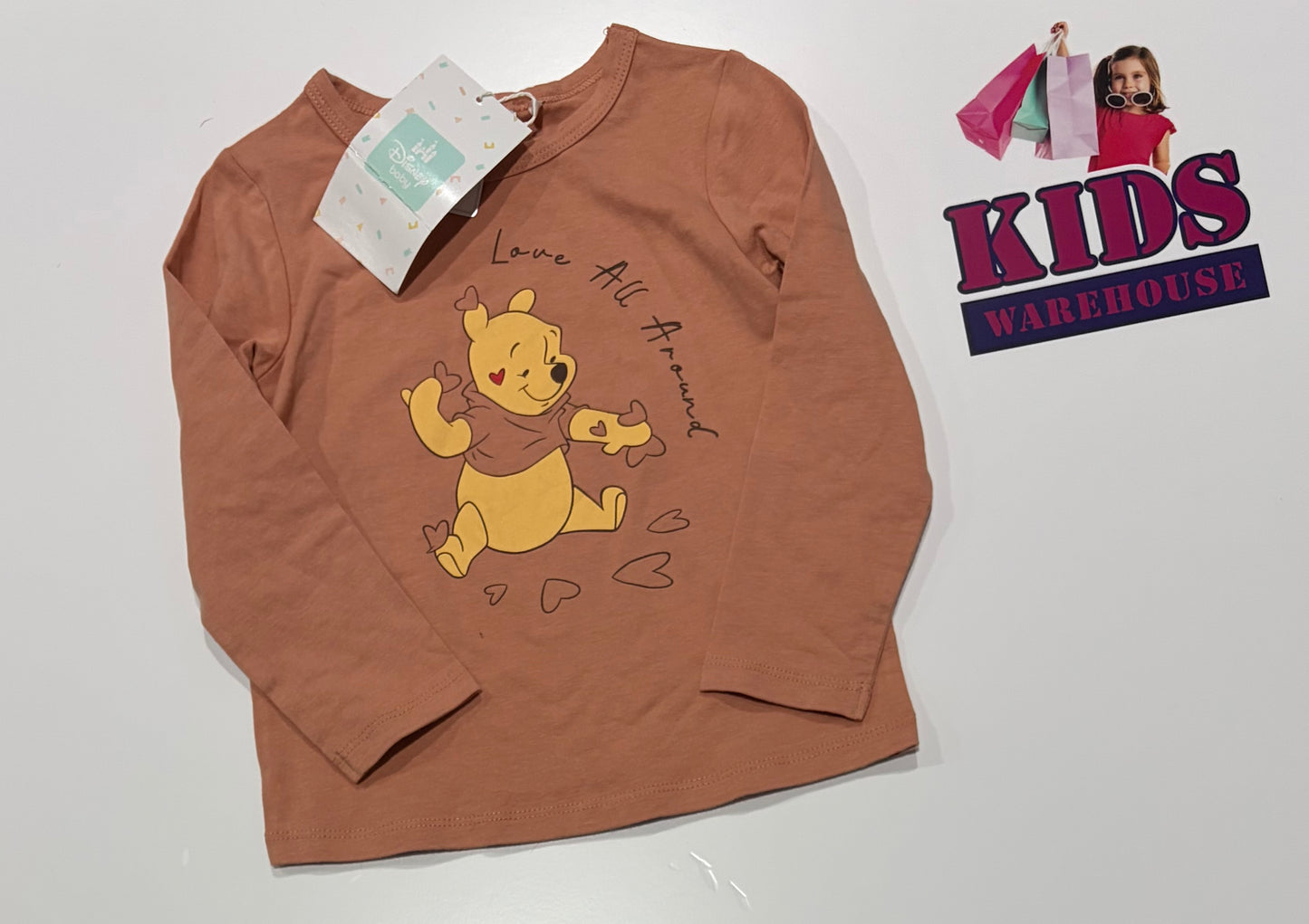 Not Used Disney Tan, Winnie The Pooh Print Top Size 2