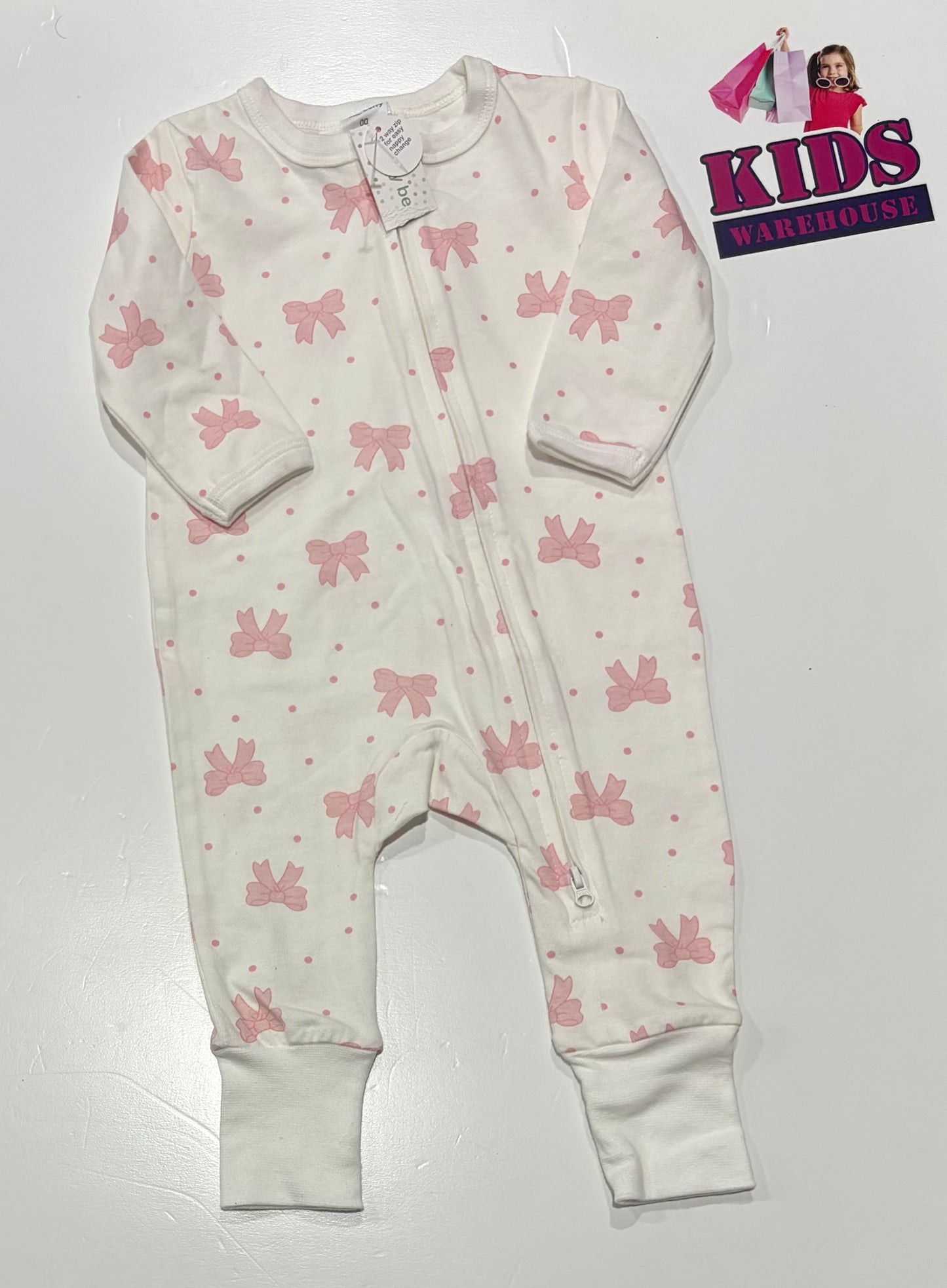 Baby Berry White, Pink Bow Print Jumpsuit Size 00