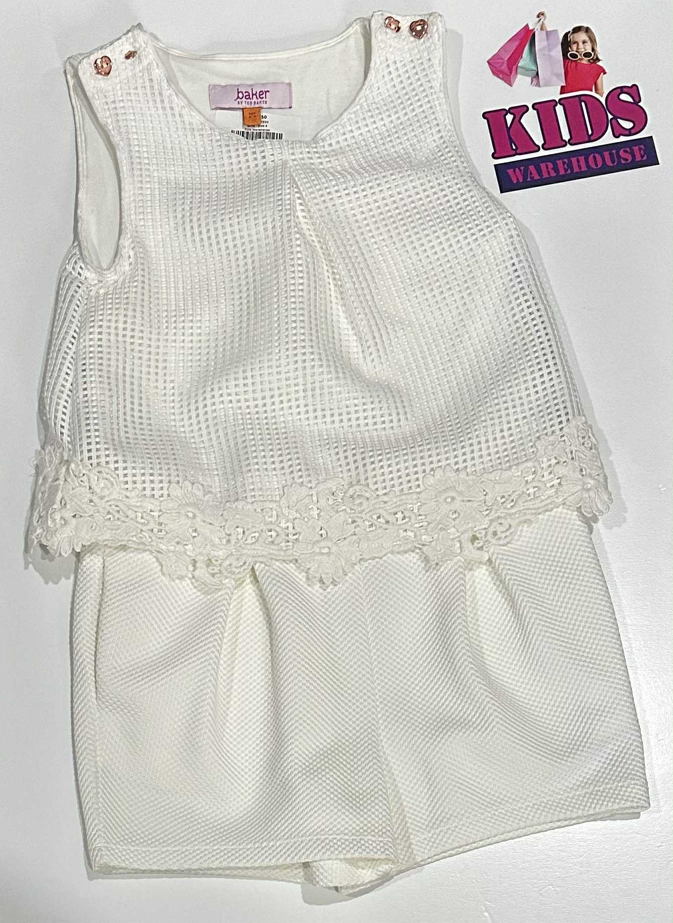 Baker White Dress With Net & Flower Pattern Size 4-5