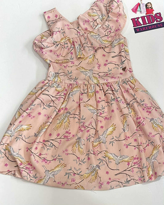 Tutu’s & Tambourines Pink Dress With Pink Flowers & Bird Pattern Size 5
