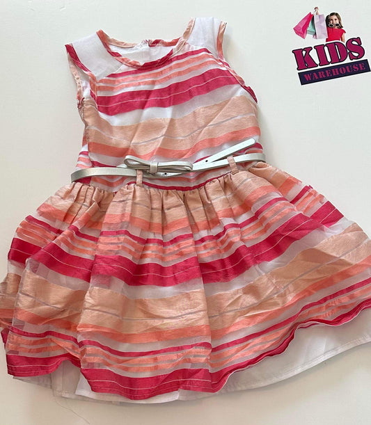 Origami Pink & White Striped Dress with Silver Belt Size 3