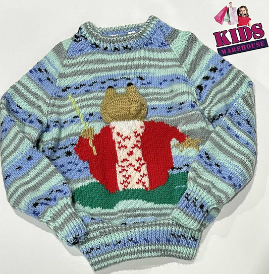 Handmade Blue & Green Knit Jumper Size 7