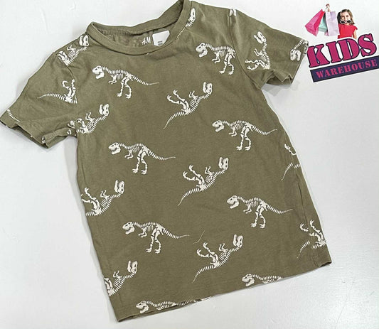 H&M Green Top With Dinosaur Pattern Size 5