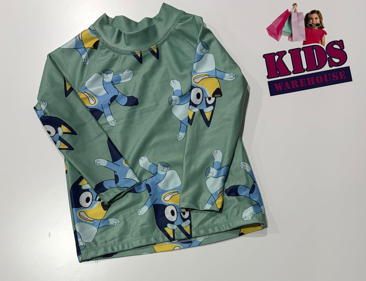 Bluey Green Character Print Swim Rashie Top Size 2