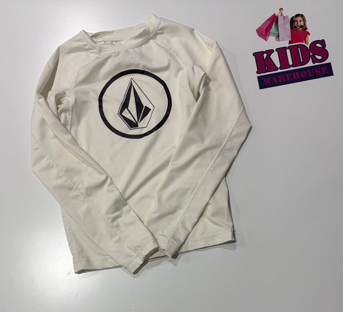 Volcom White, Logo Print Long Sleeve Top Size 10