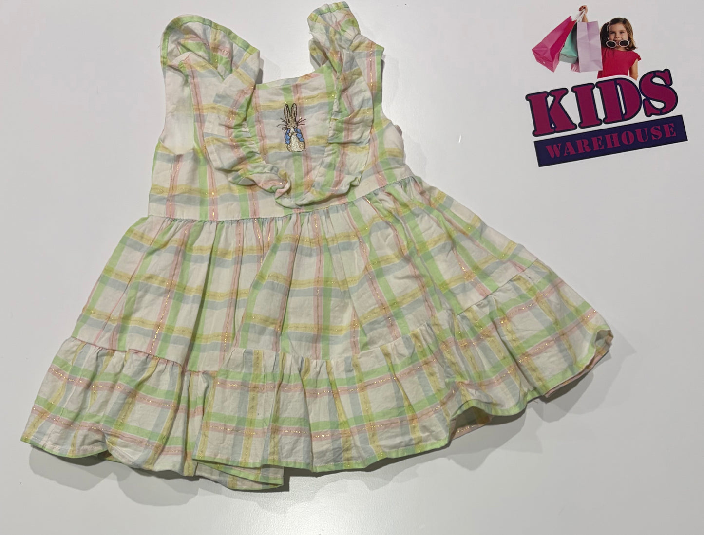 Peter Rabbit Green, Blue White Plaid Dress Size 0