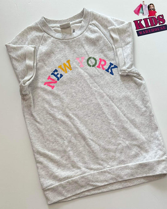 Grey with Coloured ‘New York’ Letter Graphic Thick Top Size 8