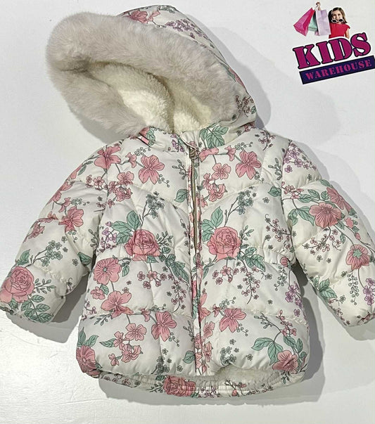 Fred & Flo White Puffer Vest With Flower Pattern Size 00