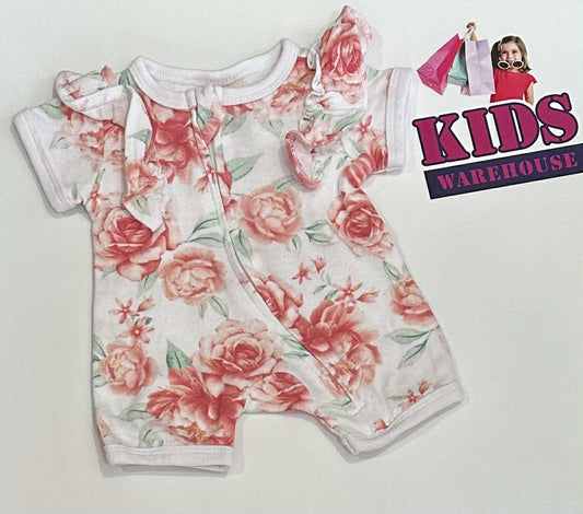 Premmie Baby Berry White Bodysuit With Pink Flower Pattern Size 00000