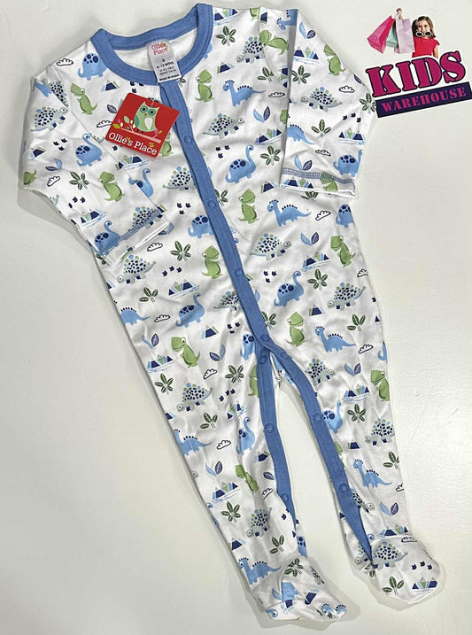 New Ollies Place White & Blue Jumpsuit With Dinosaur Print Size 0