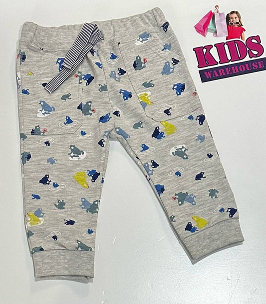 Petit Bateau Grey Pants With Blue Frog Pattern Size 1