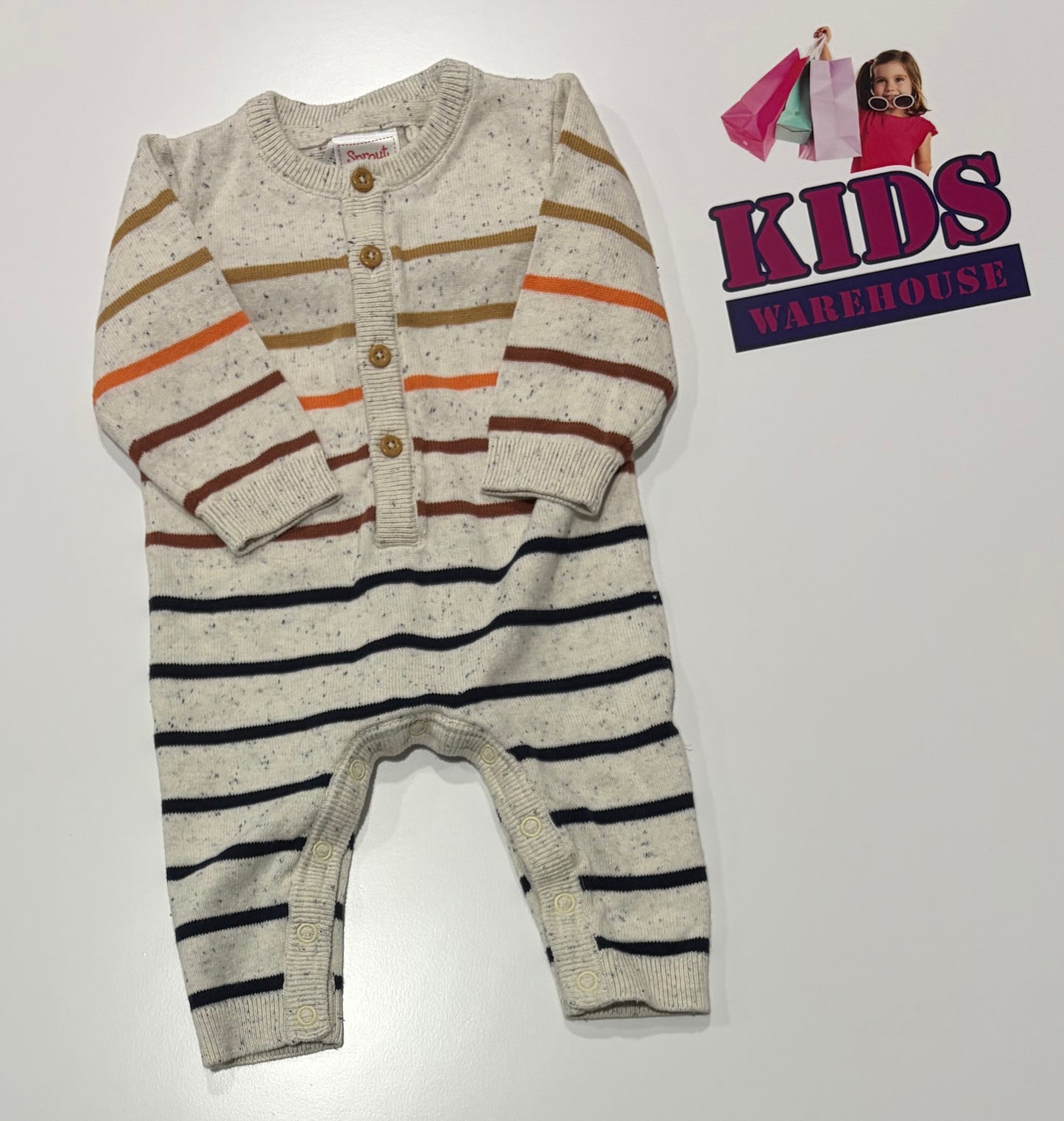 Sprout Grey, Orange, Black Stripe Jumpsuit Size 000