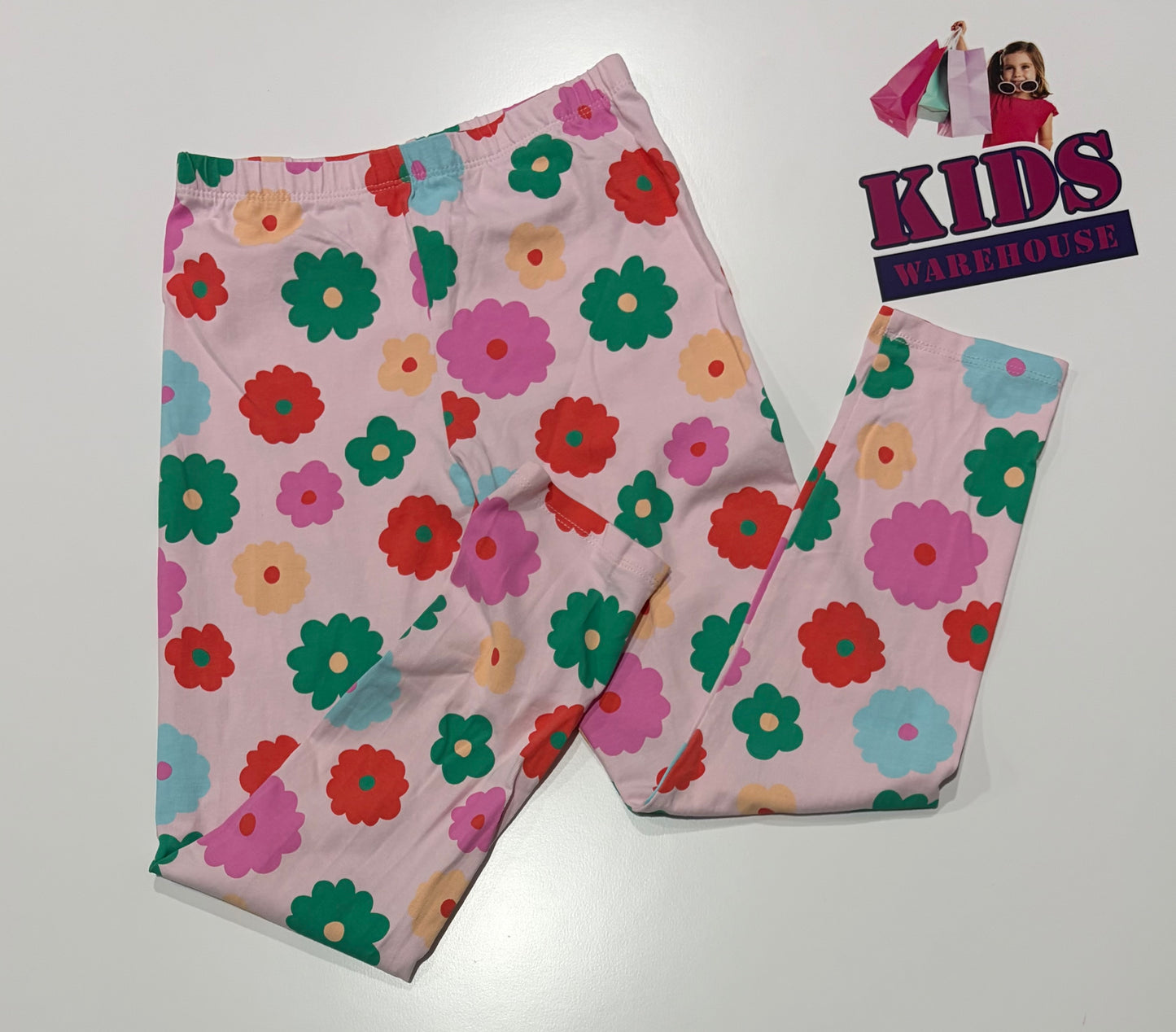 Pink, Multi Coloured Flower Print Pants Size 8