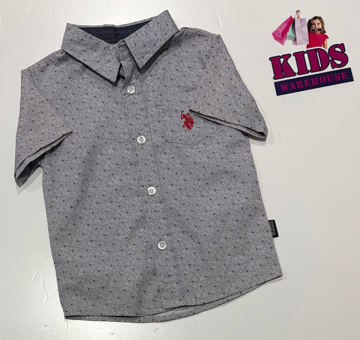 U.S. Polo Assn Grey, White Stripe Print Top Size 3