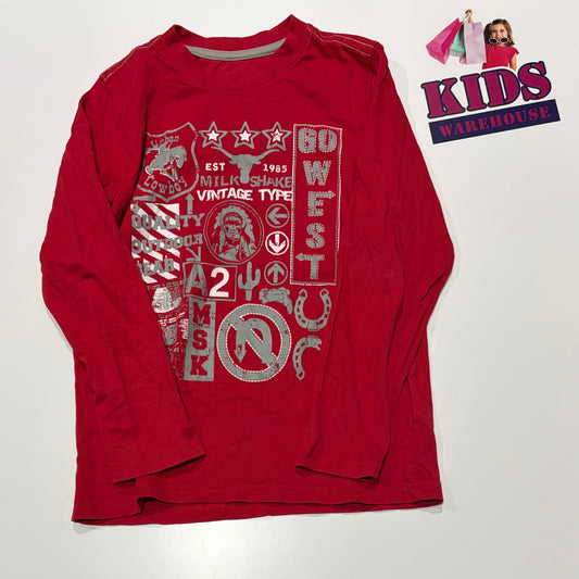 Milkshake Red, Grey Western Print Top Size 8