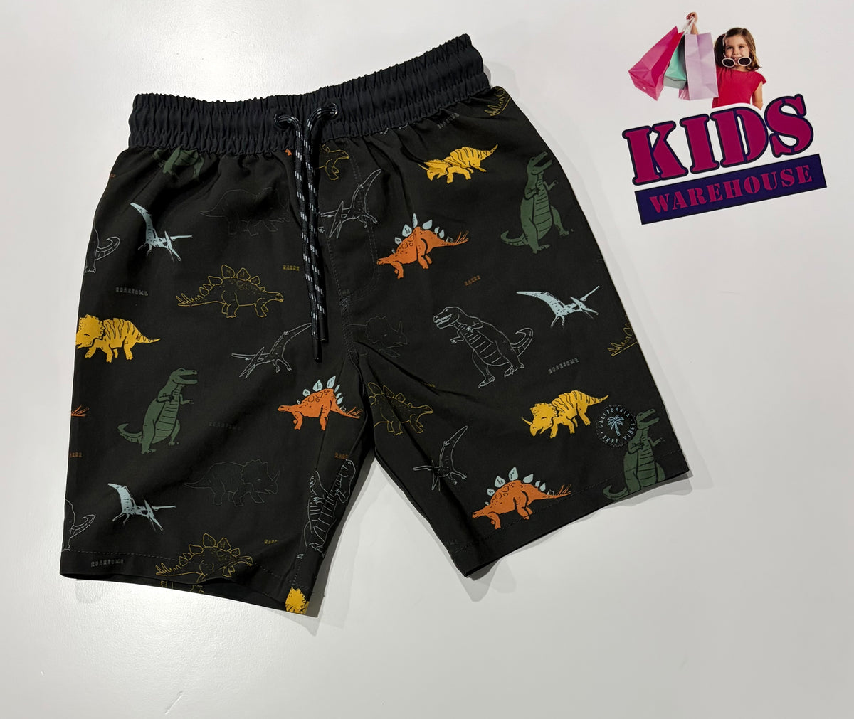Black, Dinosaur Print Swim Shorts Size 6