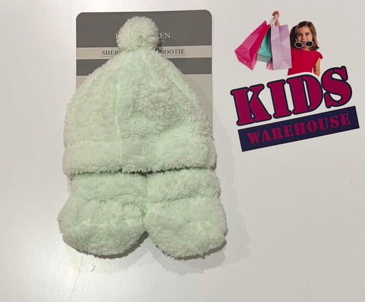 Not Used The Little Linen Company Australia Green Sherpa Beanie & Booties
