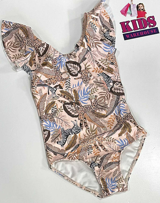 Pink Swimming Bodysuit With Animal Pattern Size 7