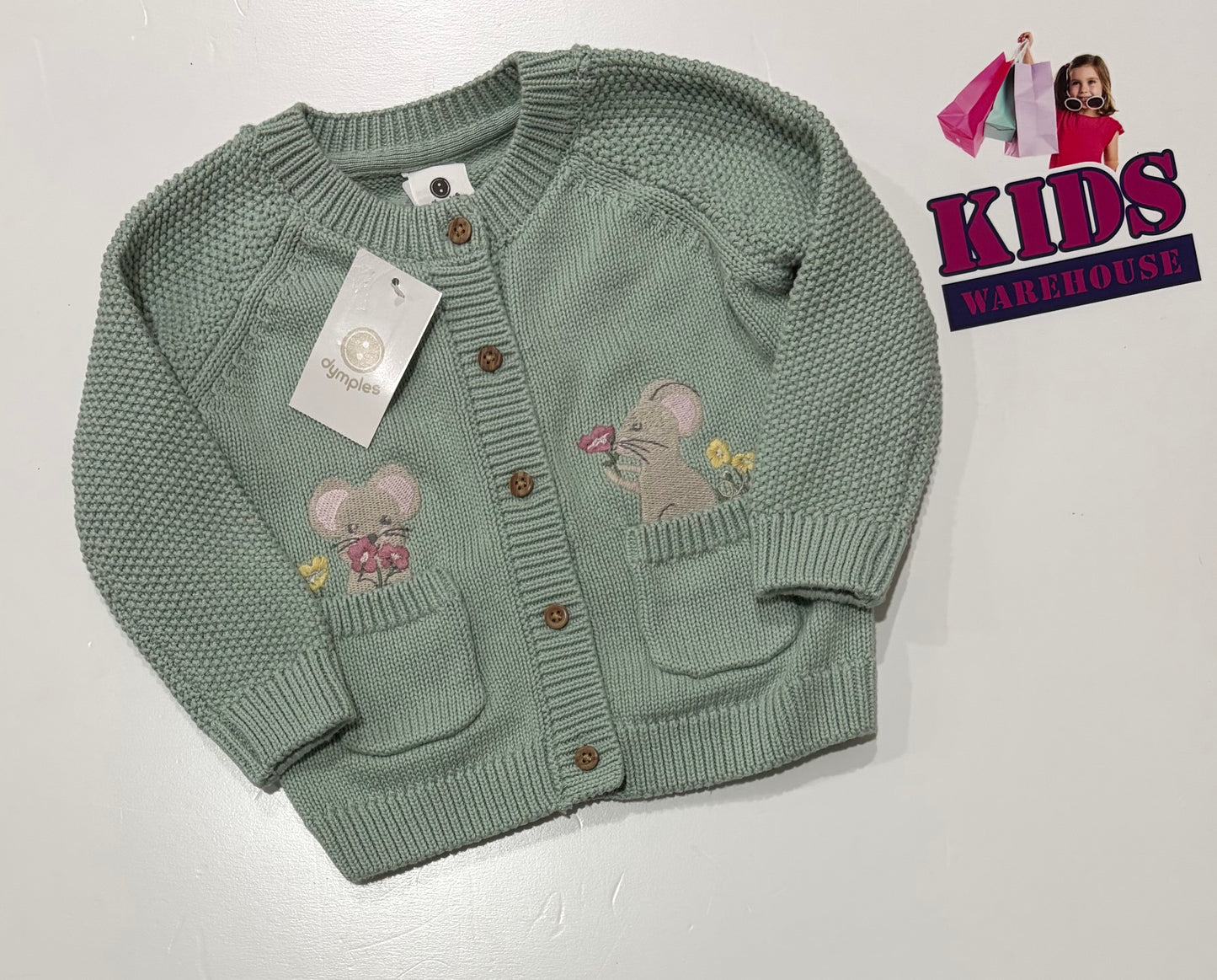 Not Used Dymples Green, Mouse Print Knit Sweater Size 0