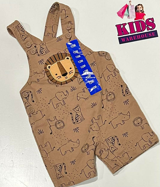Pekkle Brown Overalls With Lion Print Size 1