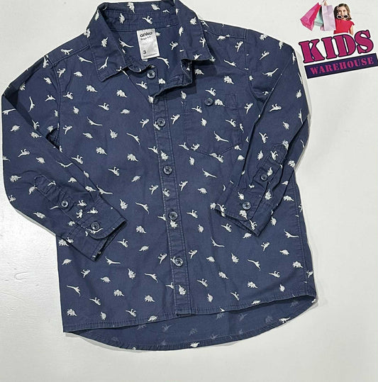 Anko Blue Long Sleeve Top With Dinosaur Pattern Size 3