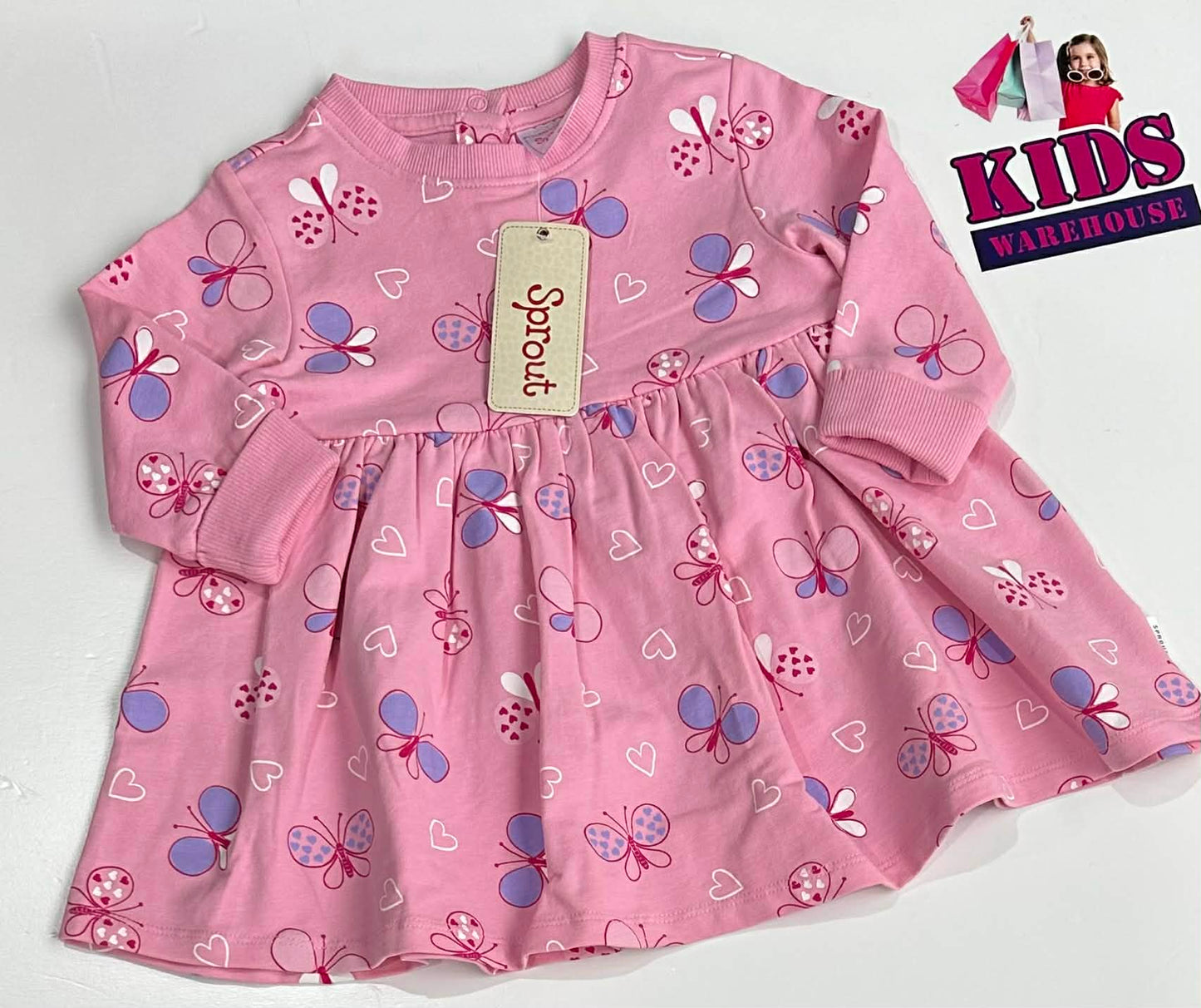New Sprout Pink Dress With Butterfly Pattern Size 0