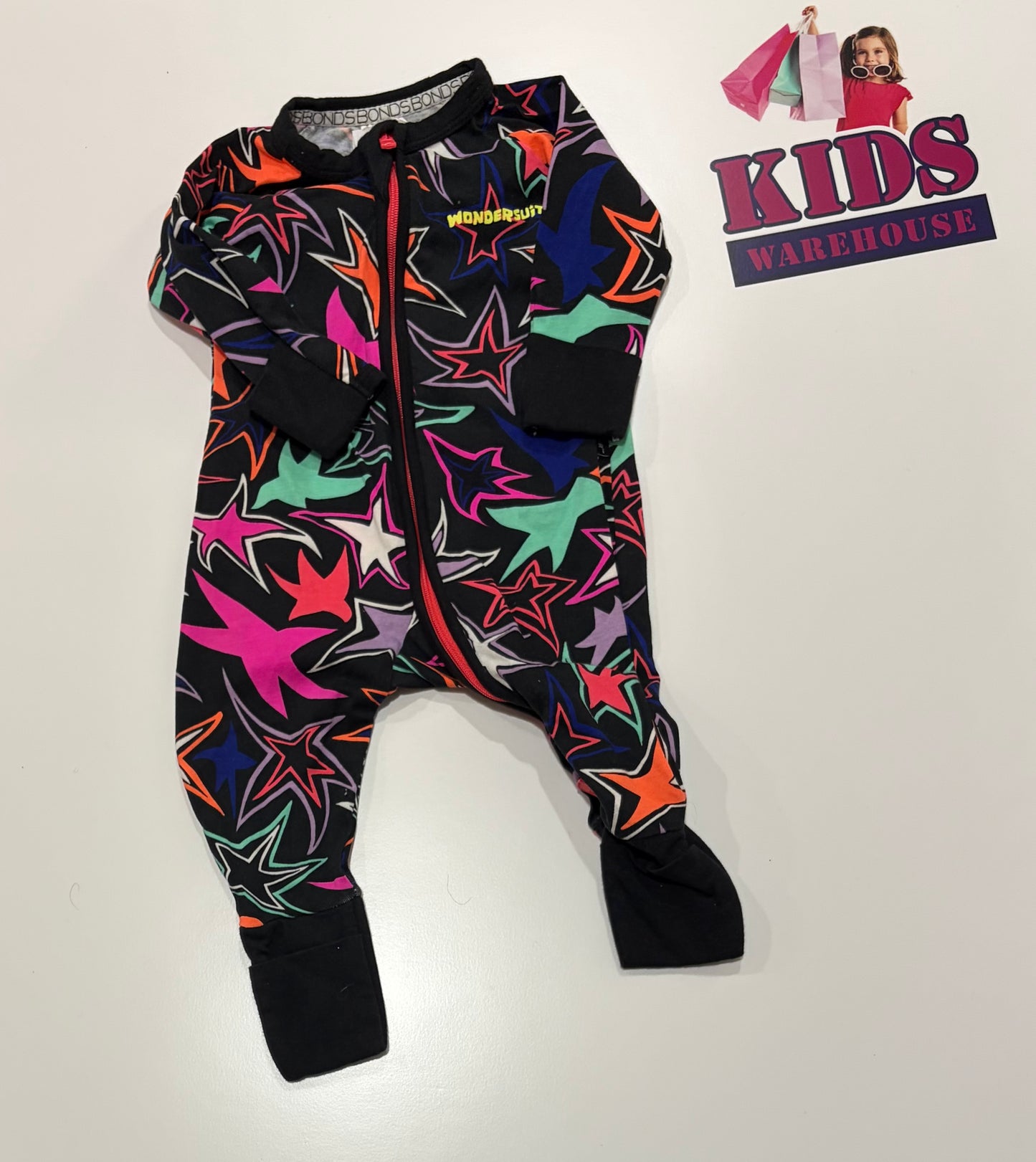 Bonds Black, Pink, Orange Star Print Wondersuit Size 000