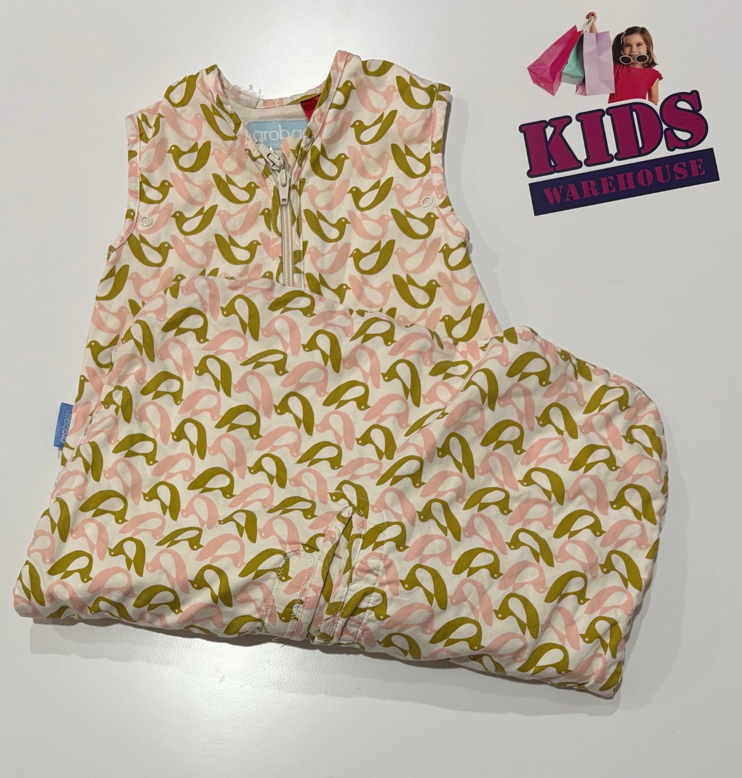 Grobag The Original White, Gold, Pink Bird Print Size 000-00 TOG 1
