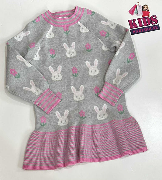 Target Grey & Pink Knit Dress With Rabbit Pattern Size 4