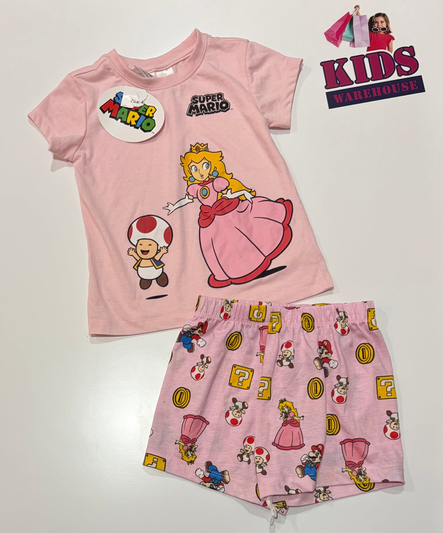 Not Used Super Mario Pink, Characters Print 2 Piece Pyjama Set Size 4