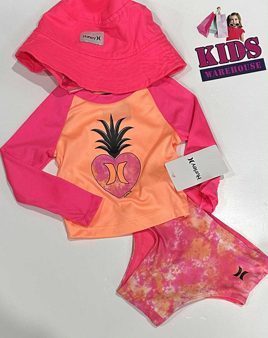 New Hurley Pink & Orange 3 Piece Swim Suit Size 1