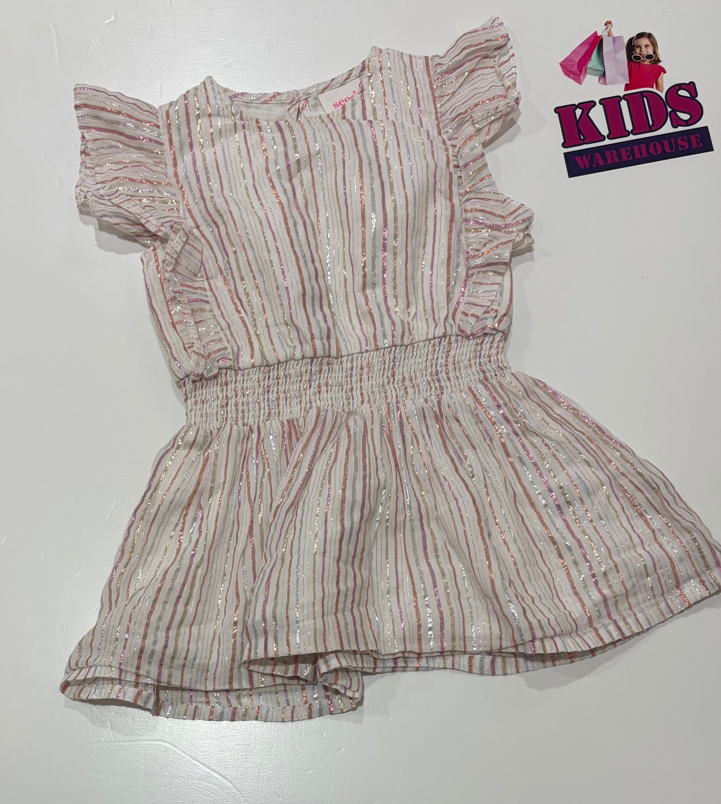 Seed Heritage White, Pink Striped Dress Size 3