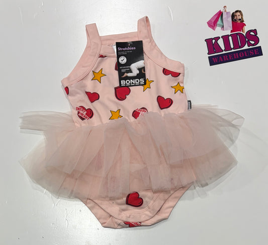 Not Used Bonds Pink, Heart & Star Print Tutu Bodysuit Size 1