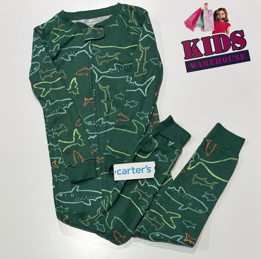 Not Used Carters Green, Shark Print Jumpsuit Size 3